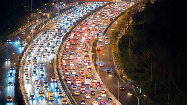 traffic jam in a city.